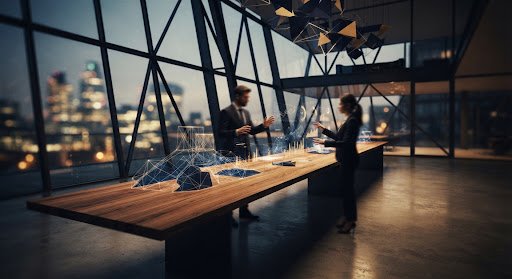 Consultants reviewing financial structures in a daylit meeting room